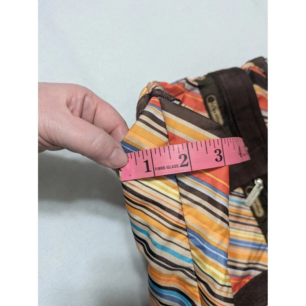 Retro LeSportsac Stripe Everyday Tote Handbag Purse + Make-up Bag‎  Brown Orange